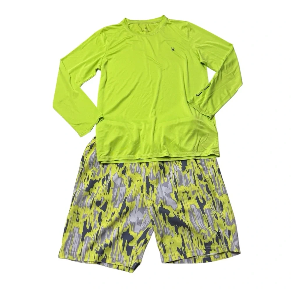 Spyder | 2 Piece Kids Swim Set in Neon Yellow Green and Gray Size Large L